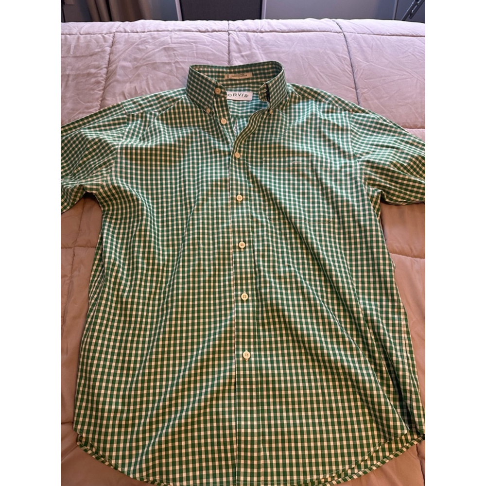 Men's Orvis Green & White Plaid Button Down Shirt Size L